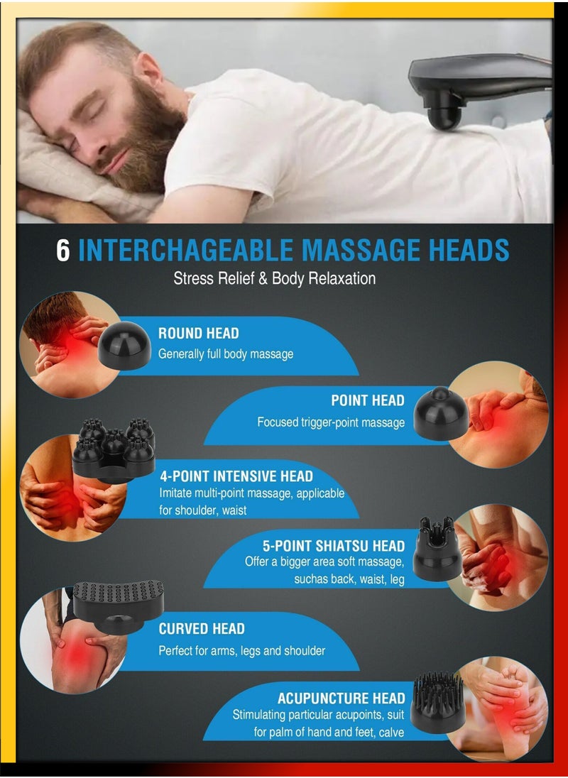 DBLEW - Electric Handheld 6 Heads Full Body Massager With Long Handle Deep Tissue Hammer Massage Percussion Vibration For Neck Shoulder Back Arms Leg Foot Calf Muscle Relax Pain Hand Tension Relief - Image 1