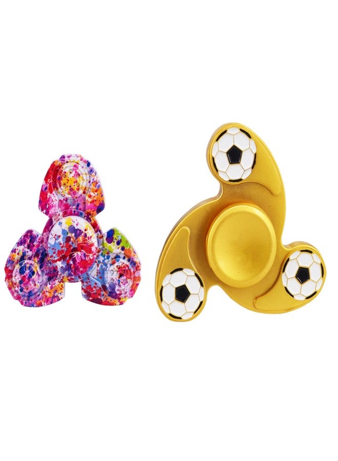 Premsons® Hand Spinner Desk Toy - High Speed Smooth Finger Spin Sensory Fidget Stress Relief Game Play for Kids & Adults - Birthday Party Gift - Combo - Rainbow Splash Triangular Head + Cross Gold - Image 1
