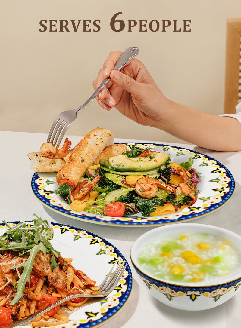 nihao طقم عشاء من 18 قطعة من البورسلين عالي الجودة - يتضمن 6 أطباق بحجم 10 بوصة، 6 أطباق بحجم 8 بوصة، 6 سلطانيات خضار بحجم 4.5 بوصة، أطقم أدوات مائدة خزفية، آمنة للاستخدام في الميكروويف والفريزر/ صديقة للبيئة وآمنة للطعام - Image 3