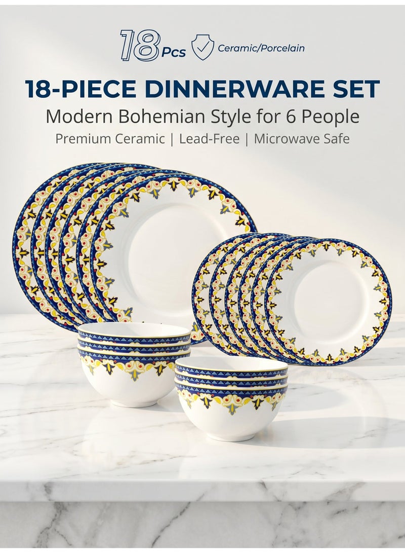 nihao 18 Piece High Quality Porcelain Dinner Set- Includes 6*10 inch Plates, 6*8 inch Plates, 6*4.5 Inch Vegetable Bowls, Ceramic Dinnerware Sets, Microwaveable and Freezer-Friendly/ Eco-Friendly and Food-Grade - Image 1