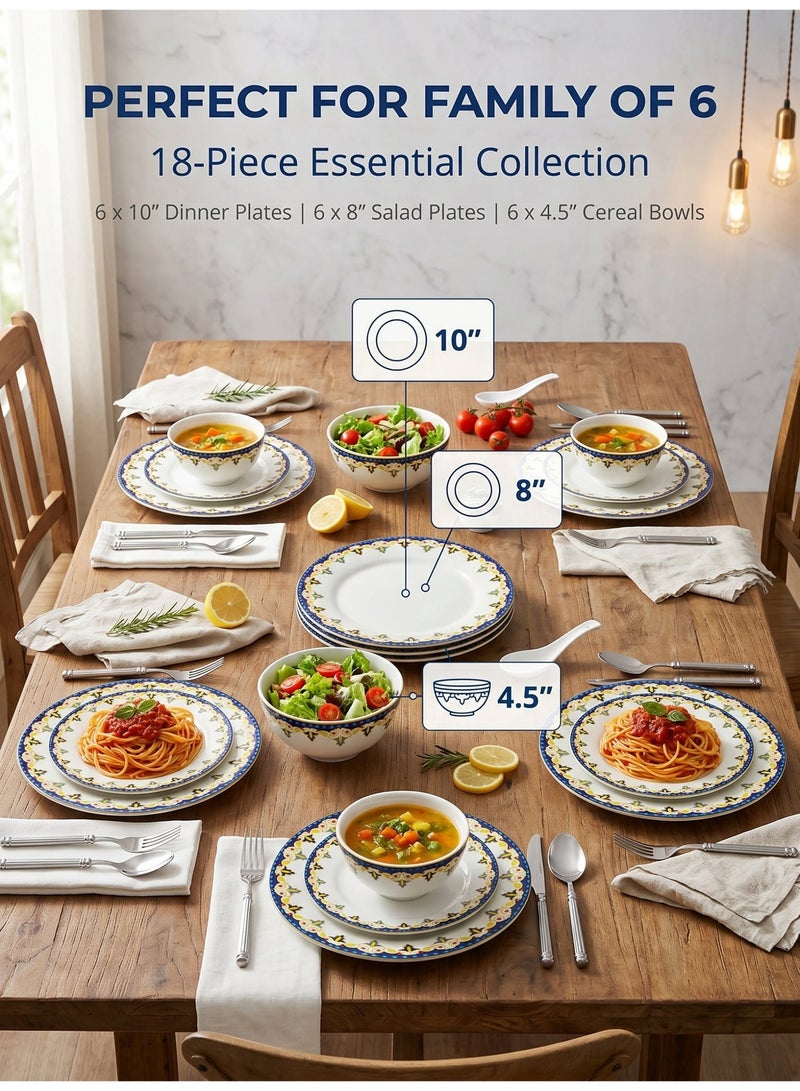 nihao 18 Piece High Quality Porcelain Dinner Set- Includes 6*10 inch Plates, 6*8 inch Plates, 6*4.5 Inch Vegetable Bowls, Ceramic Dinnerware Sets, Microwaveable and Freezer-Friendly/ Eco-Friendly and Food-Grade - Image 2