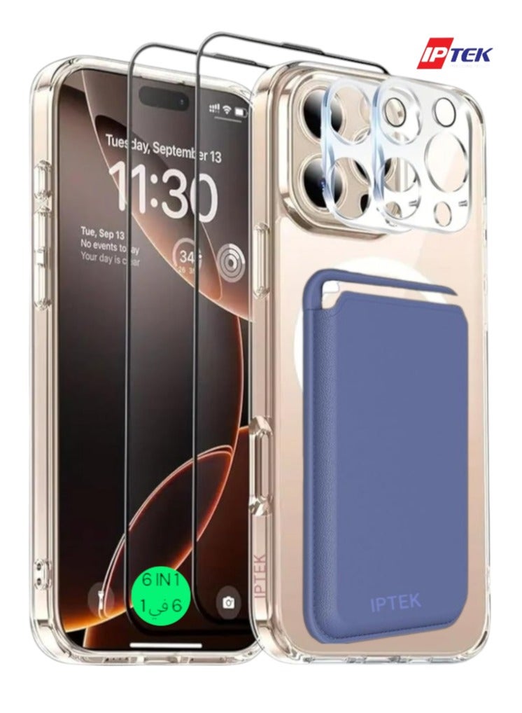 إيبتيك 【6 في 1】لهاتف iPhone 16 Pro Max مقاس 6.9 بوصة، عبوة واحدة من جراب Magesafe الشفاف، عبوة واحدة من محفظة مغناطيسية قوية، عبوتان من واقيات الشاشة الزجاجية المقواة، وعبوتان من واقيات عدسة الكاميرا، غطاء هاتف مقاوم للصدمات ومقاوم للصفرة (شفاف) - Image 1