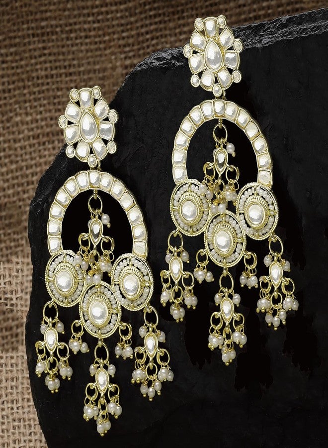 Karatcart Gold Plated Pearl and Kundan Studded Dangler Earrings for Women - Image 4