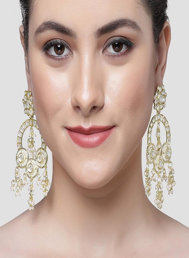 Karatcart Gold Plated Pearl and Kundan Studded Dangler Earrings for Women - Image 3