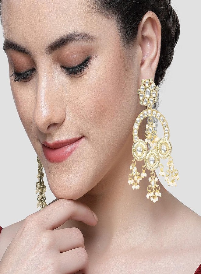 Karatcart Gold Plated Pearl and Kundan Studded Dangler Earrings for Women - Image 2