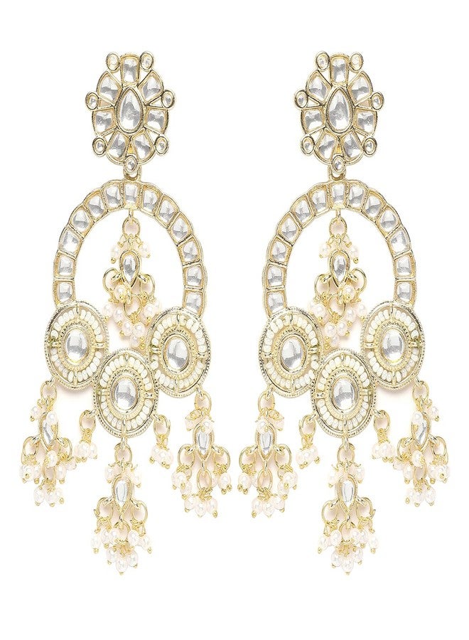 Karatcart Gold Plated Pearl and Kundan Studded Dangler Earrings for Women - Image 1