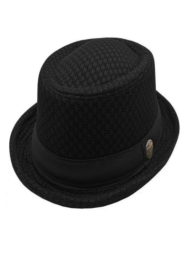 بي اكس تي قبعة صيفية شبكية بتصميم فطيرة لحم الخنزير، قبعة تريلبي فيدورا للرجال والنساء، قبعة شمسية للسفر والشاطئ بحافة قابلة للطي، قبعة بولر ديربي كلاسيكية، حماية من الأشعة فوق البنفسجية 50+، لون أسود - Image 2