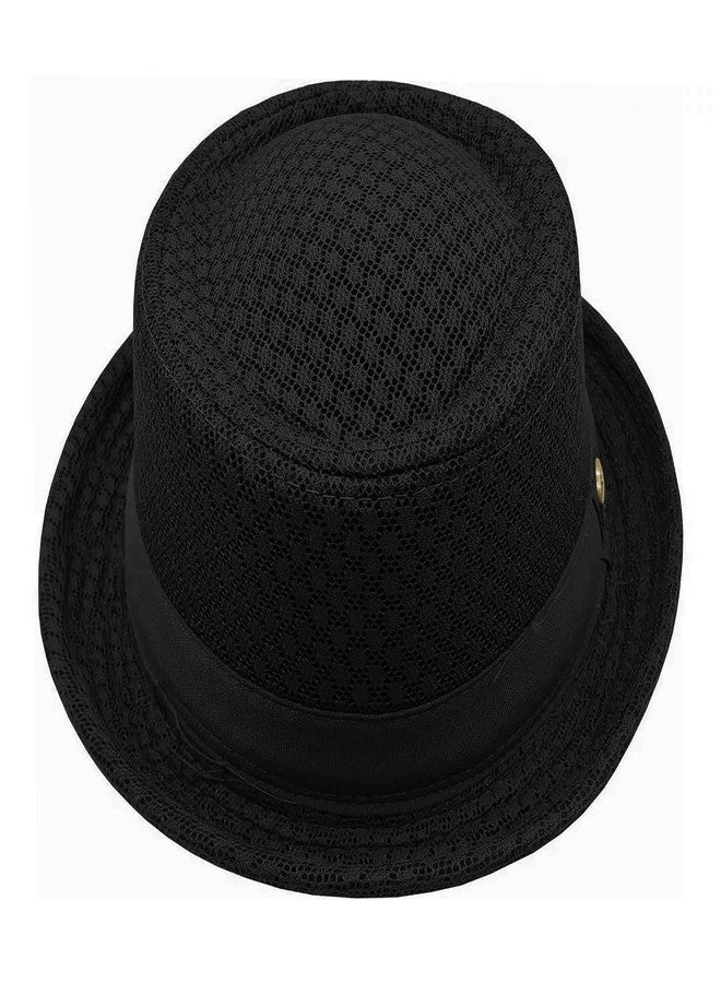 بي اكس تي قبعة صيفية شبكية بتصميم فطيرة لحم الخنزير، قبعة تريلبي فيدورا للرجال والنساء، قبعة شمسية للسفر والشاطئ بحافة قابلة للطي، قبعة بولر ديربي كلاسيكية، حماية من الأشعة فوق البنفسجية 50+، لون أسود - Image 3