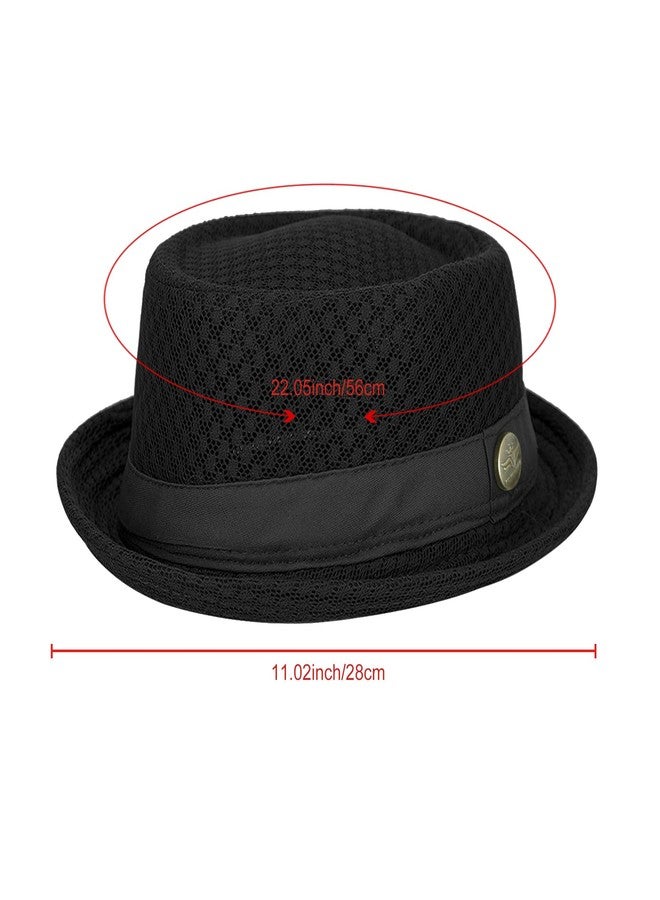 بي اكس تي قبعة صيفية شبكية بتصميم فطيرة لحم الخنزير، قبعة تريلبي فيدورا للرجال والنساء، قبعة شمسية للسفر والشاطئ بحافة قابلة للطي، قبعة بولر ديربي كلاسيكية، حماية من الأشعة فوق البنفسجية 50+، لون أسود - Image 5