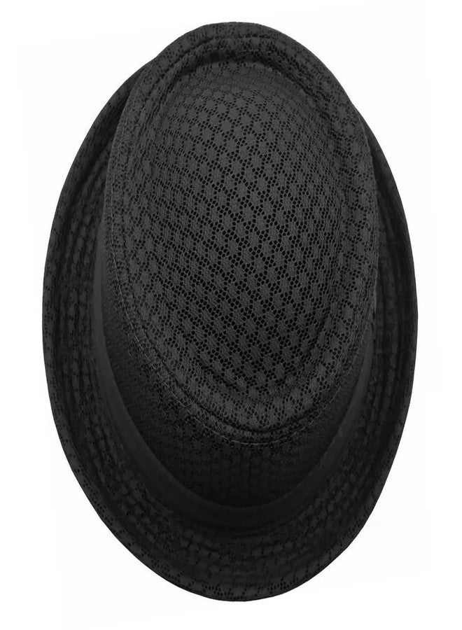 بي اكس تي قبعة صيفية شبكية بتصميم فطيرة لحم الخنزير، قبعة تريلبي فيدورا للرجال والنساء، قبعة شمسية للسفر والشاطئ بحافة قابلة للطي، قبعة بولر ديربي كلاسيكية، حماية من الأشعة فوق البنفسجية 50+، لون أسود - Image 4