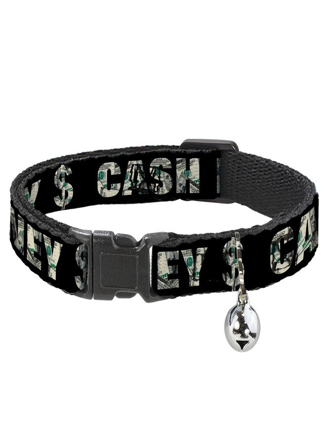 Buckle Down Cat Collar Breakaway Cash Money Black Dollar Bills Fill 8 to 12 Inches 0.5 Inch Wide - Image 1