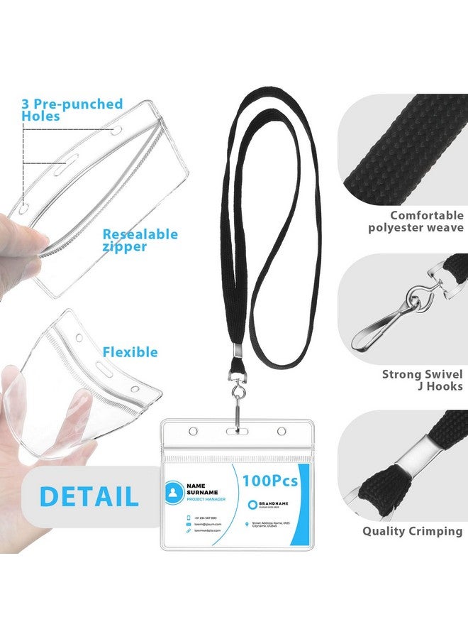 Marspark 100 Sets Clear Lanyard With Id Holder Bulk Flat Lanyard With Retractable Badge Plastic Name Badge Holder With J Hook Clip Waterproof Lanyard With Badge Holder For Business - Image 2