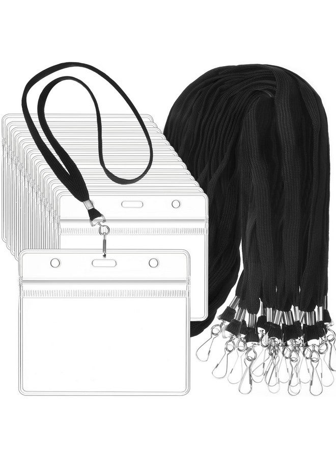 Marspark 100 Sets Clear Lanyard With Id Holder Bulk Flat Lanyard With Retractable Badge Plastic Name Badge Holder With J Hook Clip Waterproof Lanyard With Badge Holder For Business - Image 1