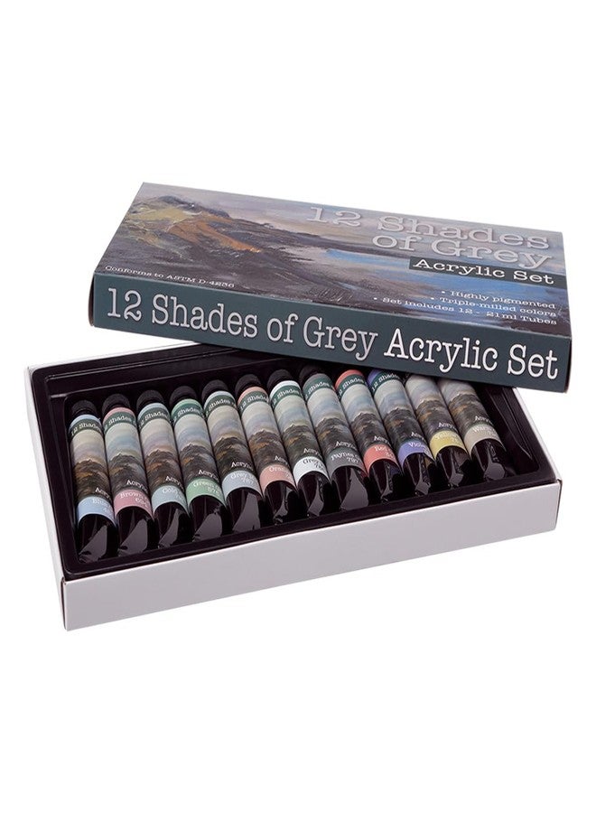 Creative Mark 12 Shades Of Grey Acrylic Paint Colors - Set of 12 Assorted Greys (21ml/0.7oz), Highly Pigmented Grey Colors for Painting & Crafts - Image 1