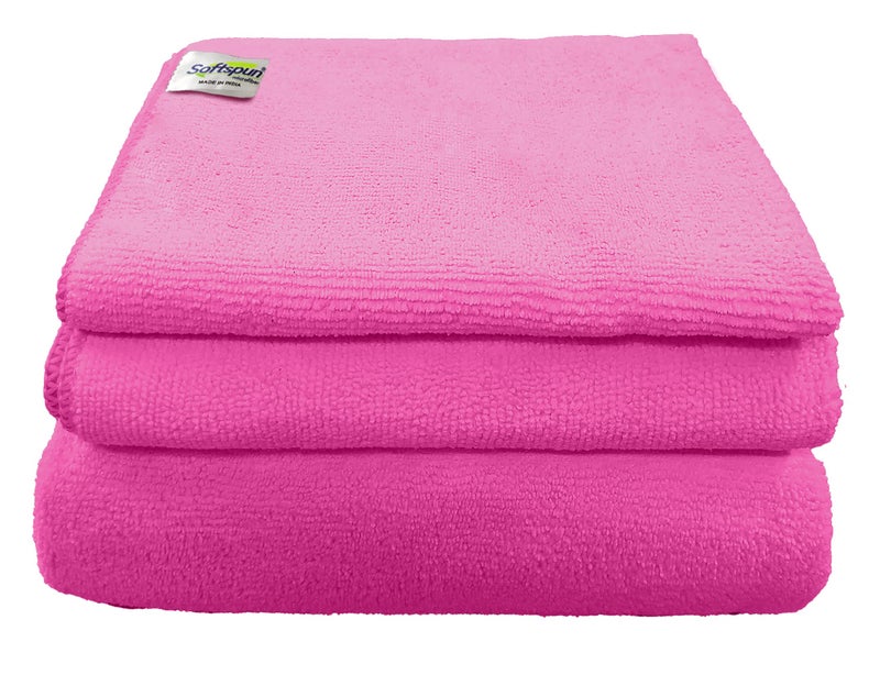 SOFTSPUN Microfiber Baby Face & Bath Towel Set of 3 Pieces 40x40 40x60 Cms & 60x120 Cms 340 GSM Pink! Super Soft & Comfortable for Newborn Babies Quick Drying Ultra Absorbent in Large Size. - Image 1
