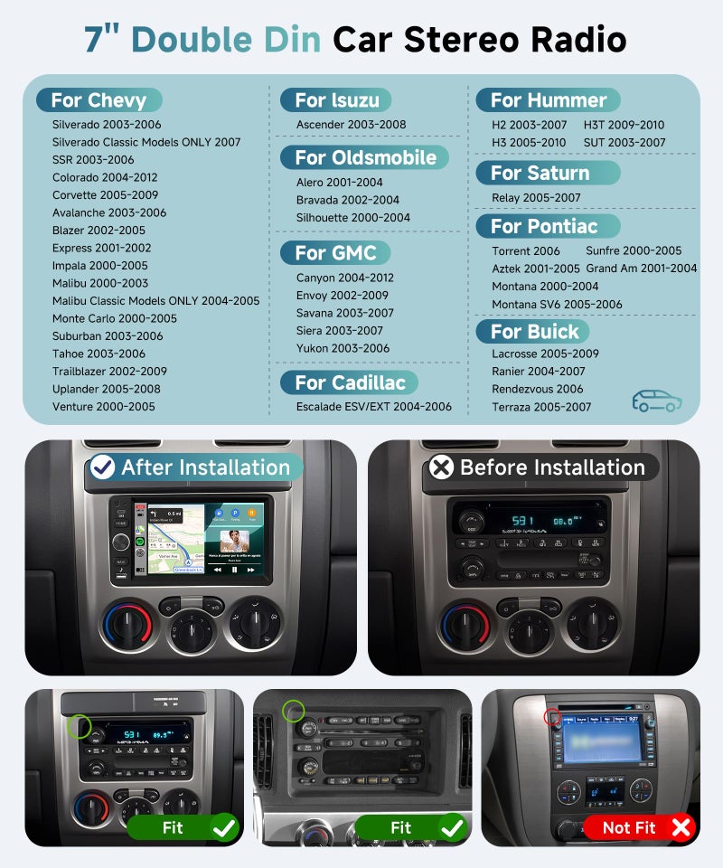 Sellrich 4 Core 2G+64G Car Radio for 2003-2006 Chevrolet Chevy Silverado GMC Sierra Yukon Tahoe Impala Hummer H2, 7" IPS Touch Screen Android Car Stereo with DSP Carplay Android Auto FM SWC Backup Camera - Image 2