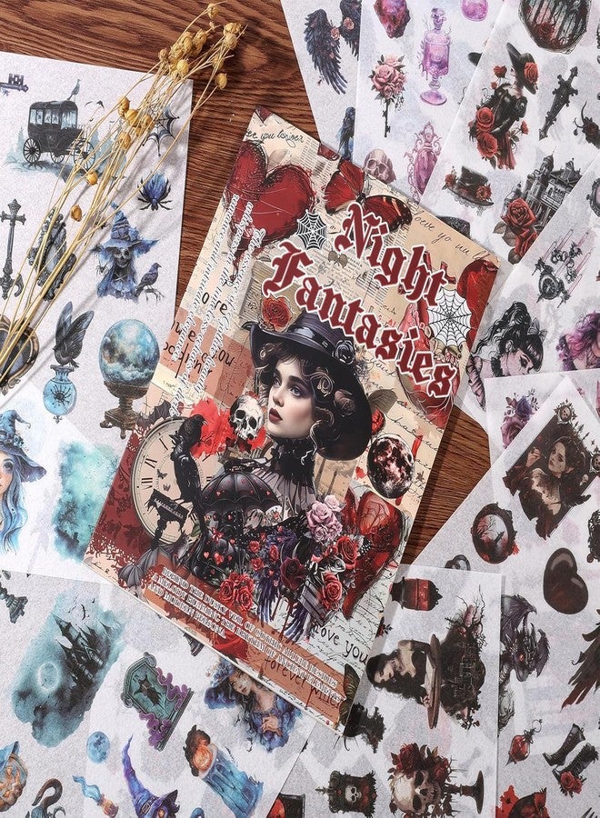 SAMVARDHAN Sticker Book Set – 24 Sheets/480+ Paper Sticker Booklet, Decoration Washi Stickers, Die-Cut Sticker's for Project, Gothic Vintage Sticker's, Journals, Scrapbooking (Night Fantasies) - Image 4