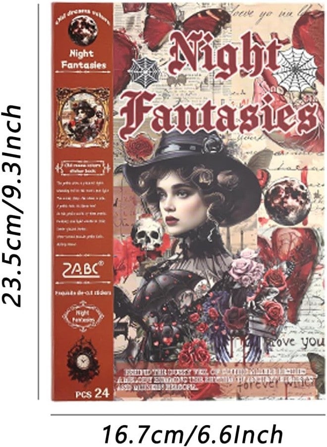 SAMVARDHAN Sticker Book Set – 24 Sheets/480+ Paper Sticker Booklet, Decoration Washi Stickers, Die-Cut Sticker's for Project, Gothic Vintage Sticker's, Journals, Scrapbooking (Night Fantasies) - Image 2