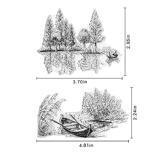 Threetols Lake River Scenery Trees Boat Clear Stamps for Card Making and Scrapbooking Card Making Words Transparent Stamps Silicone Stamps Photo Album Decor - Image 2