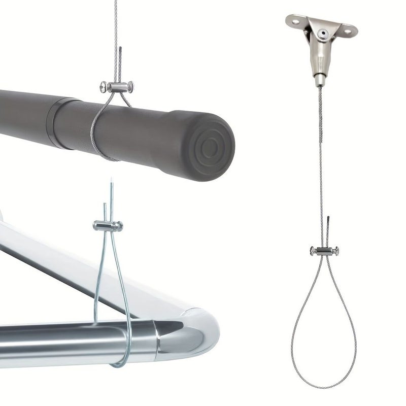 2 Adjustable Ceiling Mount Brackets For Curved Ceiling Mounted Shower Curtain Rod Support Compatible With L Shaped And Straight Shower Curtain Rods Sturdy Stainless Steel Activity Code Hanging Rope Anti Sag - Image 1