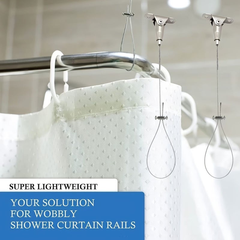 2 Adjustable Ceiling Mount Brackets For Curved Ceiling Mounted Shower Curtain Rod Support Compatible With L Shaped And Straight Shower Curtain Rods Sturdy Stainless Steel Activity Code Hanging Rope Anti Sag - Image 2