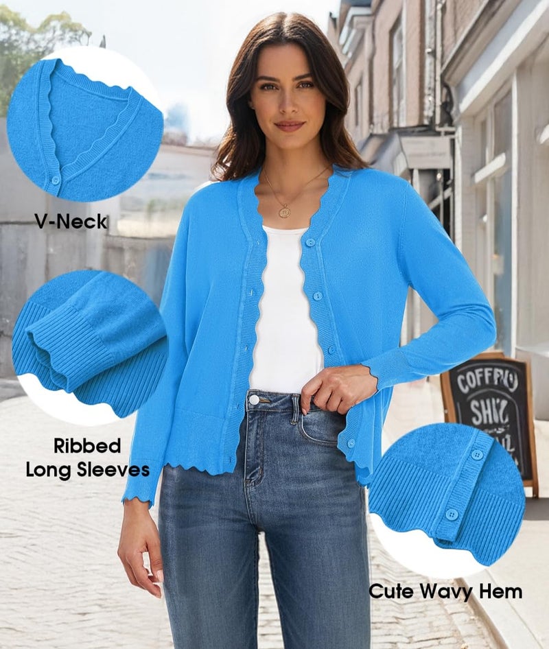 GRECERELLE Women's Long Sleeve Button Down Lightweight Cardigan V-Neck Fall Shrug Sweater, Sky Blue, X-Large - Image 5