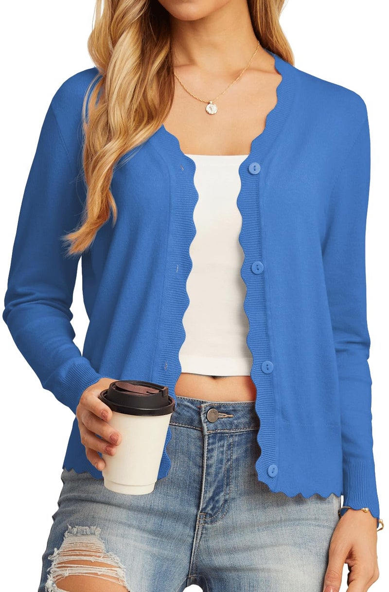 GRECERELLE Women's Long Sleeve Button Down Lightweight Cardigan V-Neck Fall Shrug Sweater, Sky Blue, X-Large - Image 1