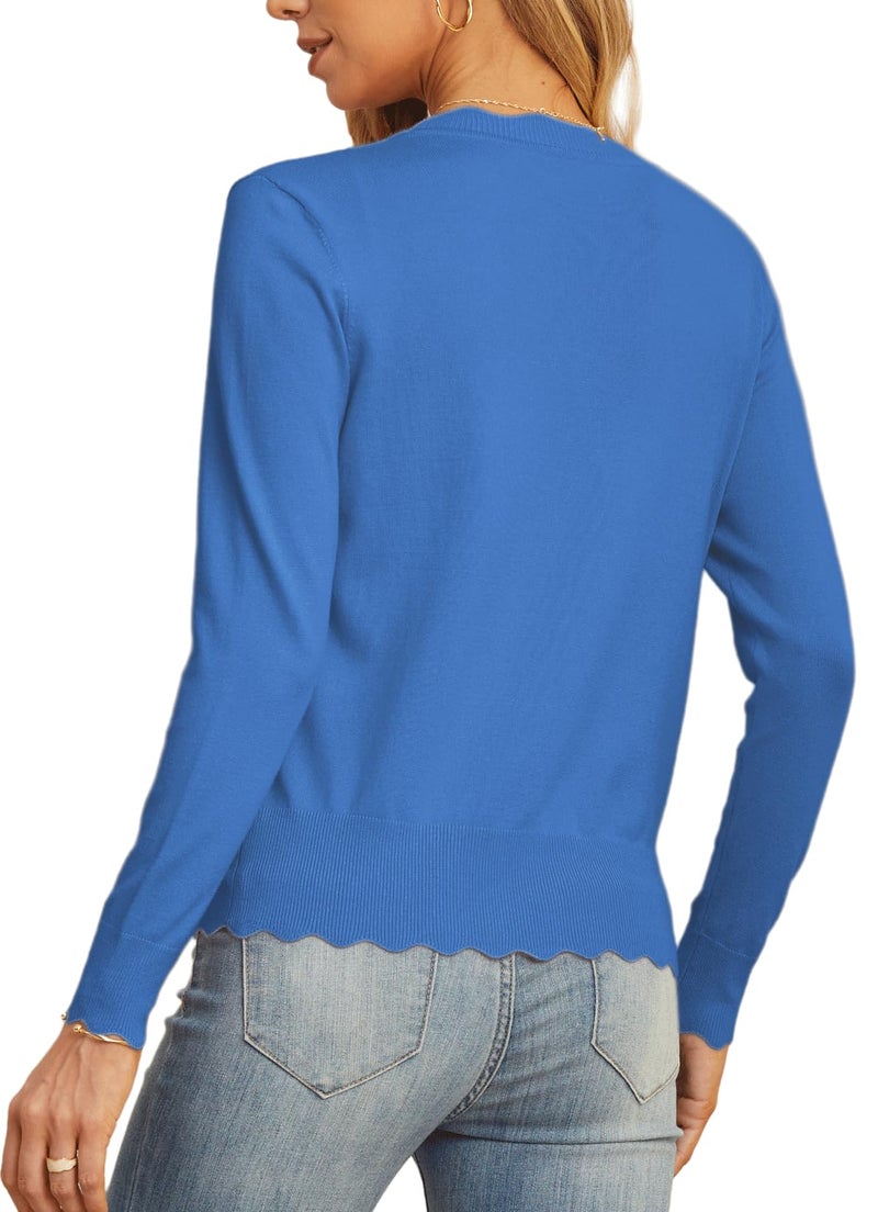 GRECERELLE Women's Long Sleeve Button Down Lightweight Cardigan V-Neck Fall Shrug Sweater, Sky Blue, X-Large - Image 4