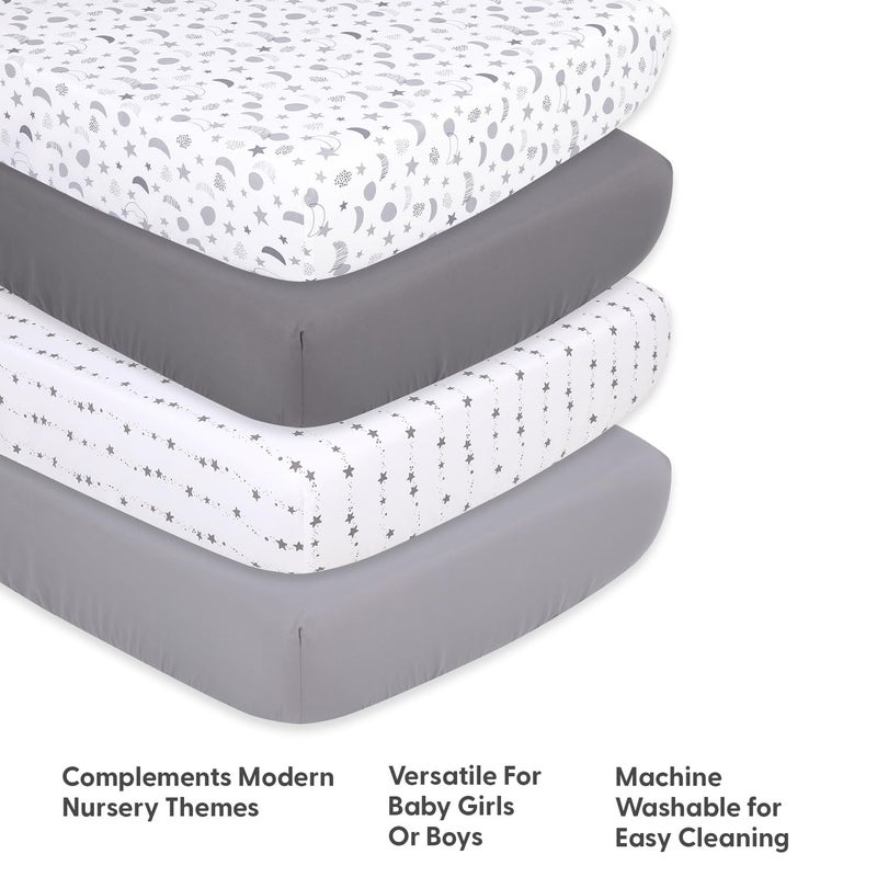 The Peanut Shell مجموعة شراشف سرير أطفال 4 قطع من بي نات شيل - شراشف سرير فائقة النعومة وقابلة للتنفس للبنات أو الأولاد، ديكور حضانة، تناسب غطاء مرتبة قياسي - قمر ونجوم سماوية - Image 4
