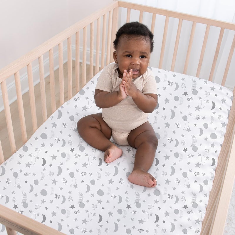 The Peanut Shell مجموعة شراشف سرير أطفال 4 قطع من بي نات شيل - شراشف سرير فائقة النعومة وقابلة للتنفس للبنات أو الأولاد، ديكور حضانة، تناسب غطاء مرتبة قياسي - قمر ونجوم سماوية - Image 5