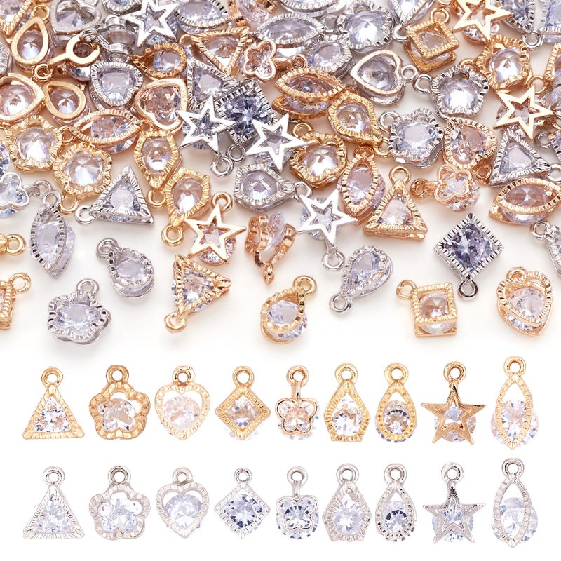 BB Beadthoven Beadthoven 1 Box 80Pcs 10 Styles Cubic Zirconia Alloy Rhinestone Charms Pendants for Necklace Bracelet Earring Jewelry Making Light Gold & Platinum - Image 1