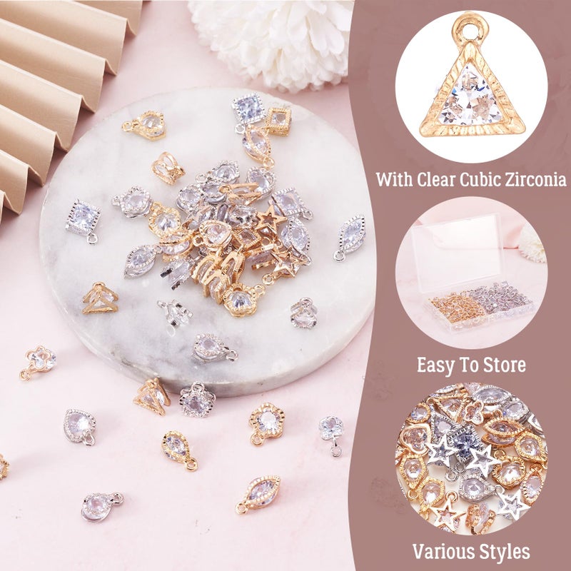 BB Beadthoven Beadthoven 1 Box 80Pcs 10 Styles Cubic Zirconia Alloy Rhinestone Charms Pendants for Necklace Bracelet Earring Jewelry Making Light Gold & Platinum - Image 3