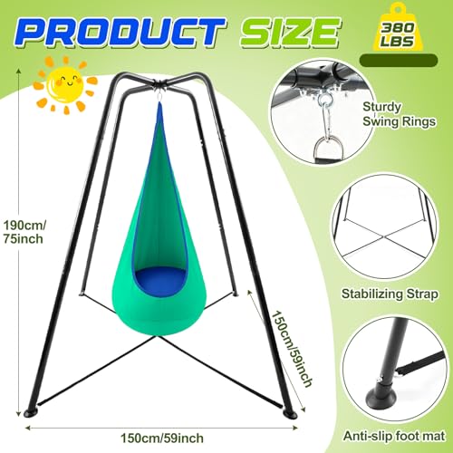 Lingvee Sensory Swing Stand Frame with Pod Chair and Swings Set Kid Heavy Duty Metal Swing Stands Autism Hammock Chair Stand Tree Saucer Round for Kid Adult Indoor Outdoor Backyard ParkGrass Green - Image 5