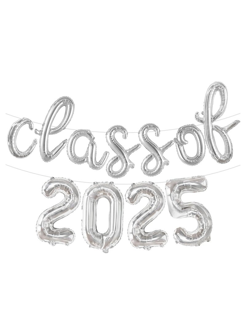KATCHON Silver Class of 2025 Balloons Banner - Script, 16 Inch | 2025 Balloons Graduation, Graduation Decorations Class of 2025 - Image 1