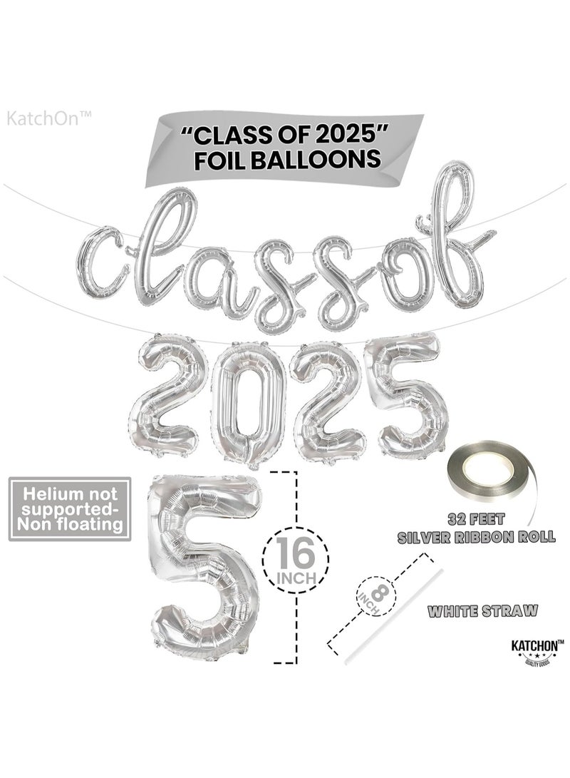 KATCHON Silver Class of 2025 Balloons Banner - Script, 16 Inch | 2025 Balloons Graduation, Graduation Decorations Class of 2025 - Image 2