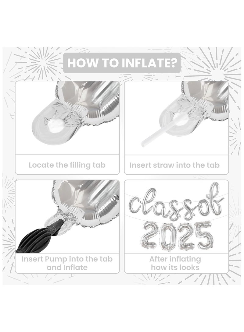 KATCHON Silver Class of 2025 Balloons Banner - Script, 16 Inch | 2025 Balloons Graduation, Graduation Decorations Class of 2025 - Image 3