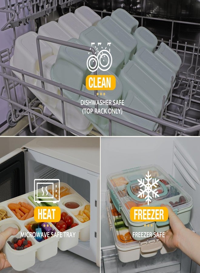 Caperci 2 Pack Snackle Box Container - Portable 10 Compartment Divided Snack Serving Tray with Lid & Handle, Built-in 4 Leak-Proof Sauce Containers, Dishwasher Safe, BPA-Free(Milky White) - Image 5