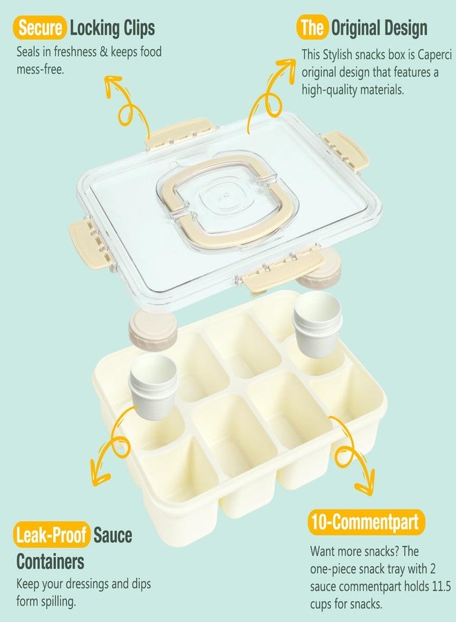 Caperci 2 Pack Snackle Box Container - Portable 10 Compartment Divided Snack Serving Tray with Lid & Handle, Built-in 4 Leak-Proof Sauce Containers, Dishwasher Safe, BPA-Free(Milky White) - Image 4