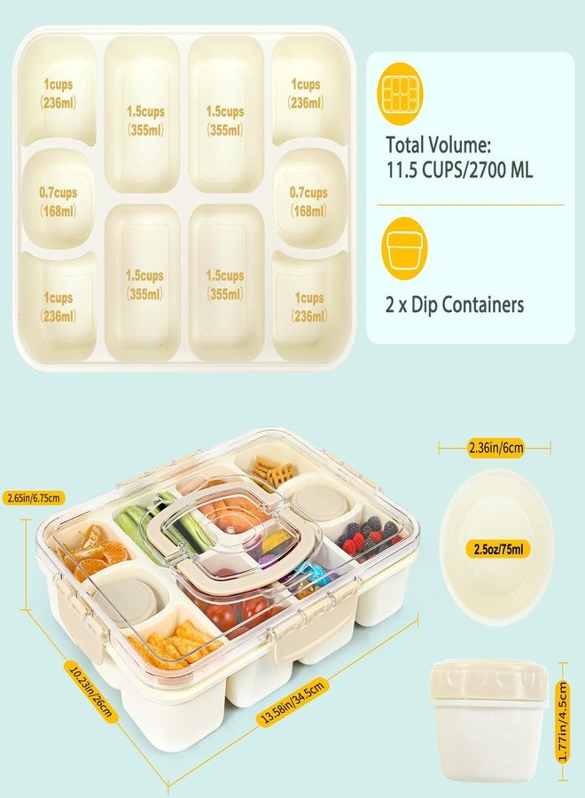 Caperci 2 Pack Snackle Box Container - Portable 10 Compartment Divided Snack Serving Tray with Lid & Handle, Built-in 4 Leak-Proof Sauce Containers, Dishwasher Safe, BPA-Free(Milky White) - Image 3