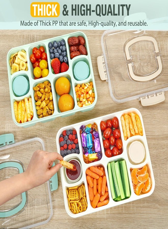 Caperci 2 Pack Snackle Box Container - Portable 10 Compartment Divided Snack Serving Tray with Lid & Handle, Built-in 4 Leak-Proof Sauce Containers, Dishwasher Safe, BPA-Free(Milky White) - Image 2