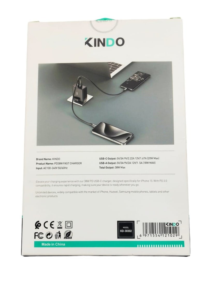 كيندو 2 في 1 38 واط رأس الشاحن مدخل PD ومدخل USB - Image 3