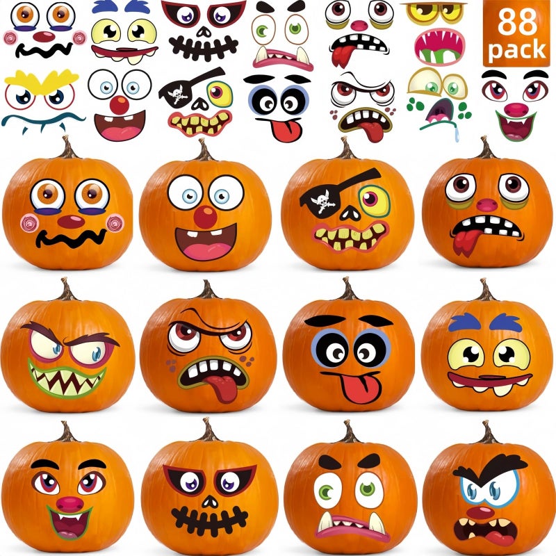UDTAATO 88 Pack Halloween Pumpkin Decorating Stickers Pumpkin Face Stickers in 44 Different Designs Decorating Craft Kit for Kids Halloween Party 4x6 - Image 2