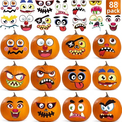 UDTAATO 88 Pack Halloween Pumpkin Decorating Stickers Pumpkin Face Stickers in 44 Different Designs Decorating Craft Kit for Kids Halloween Party 4x6 - Image 1