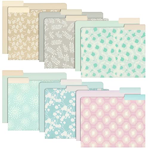 Juvale 12-Pack Cute Pastel Decorative File Folders - Letter Size (11.5 x 9.5 in) - Modern Floral Assortment & Solids - 1/3 Cut Tabs for Office Organization & School Supplies - Image 1