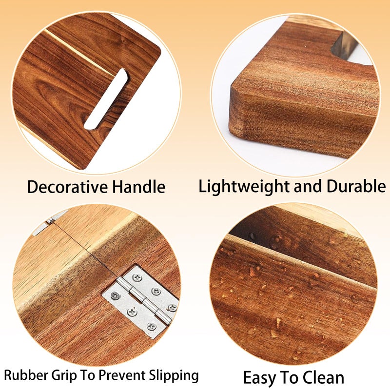 SHANDERBAR Large Charcuterie Board with Handles â€“ 33 x 12 Inch Extra Large Acacia Wood Foldable Long Serving Tray â€“ Portable Big Cheese Board and Long Cutting Board for Appetizers, Party, or Travel - Image 3