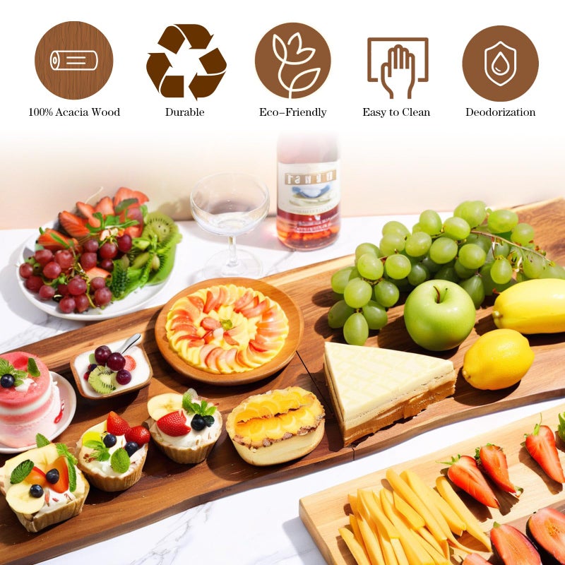 SHANDERBAR Large Charcuterie Board with Handles â€“ 33 x 12 Inch Extra Large Acacia Wood Foldable Long Serving Tray â€“ Portable Big Cheese Board and Long Cutting Board for Appetizers, Party, or Travel - Image 5
