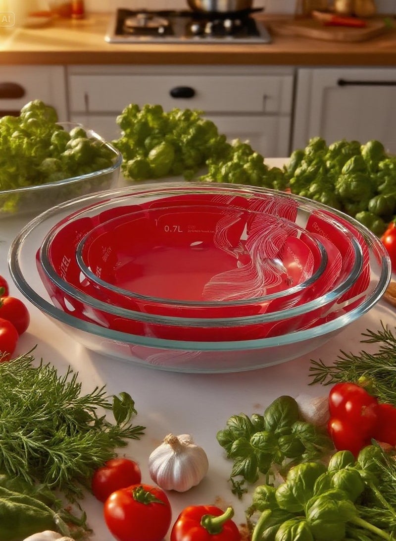 جوزيل طقم أطباق فرن زجاجية بيضاوية 3 قطع الأحجام: صغير 0.7 لتر، متوسط 1.6 لتر، كبير 2.4 لتر