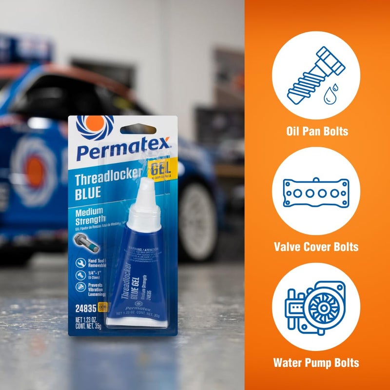 Permatex 24835 Threadlocker Blue Gel Medium Strength,Thread Lock & Screw Glue for Bolts Nuts & Fasteners to Prevent Loosening & Corrosion, Removable w/Hand Tools 35 ml - Image 3