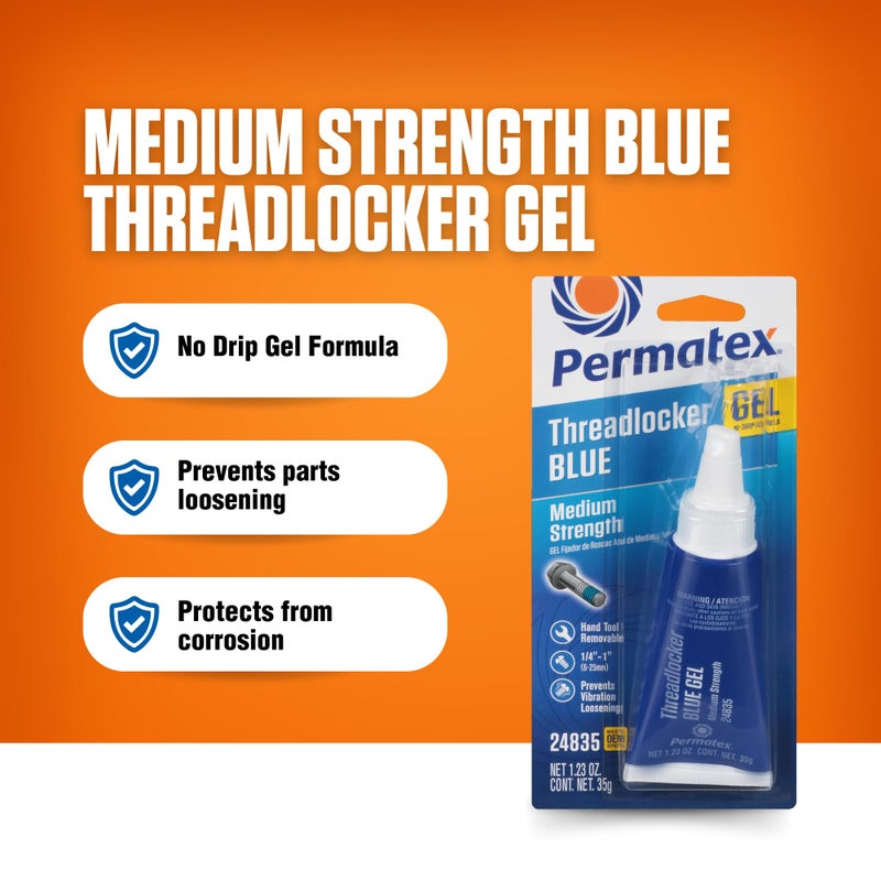 Permatex 24835 Threadlocker Blue Gel Medium Strength,Thread Lock & Screw Glue for Bolts Nuts & Fasteners to Prevent Loosening & Corrosion, Removable w/Hand Tools 35 ml - Image 2