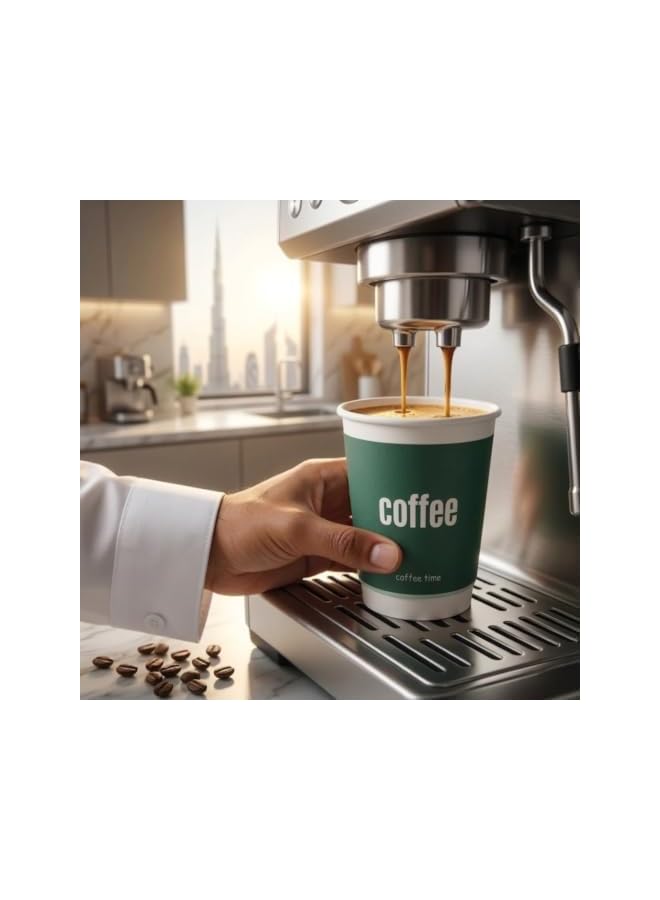 S-TOP 25 Pack 10oz 300ml Double Wall Paper Cups - Green Disposable Hot Cups for Office Pantry, Majlis, Karak Tea and Events - Sturdy Heat Insulated Drinkware - No Sleeve Needed, Lids Not Included - Image 4